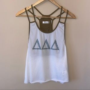 Nuyu Delta Delta Delta Rhinestones Mesh Tank Top